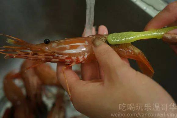 要先将虾杀死 可以利用牙签 或者竹签等工具 从虾的颈部往头部方向 刺
