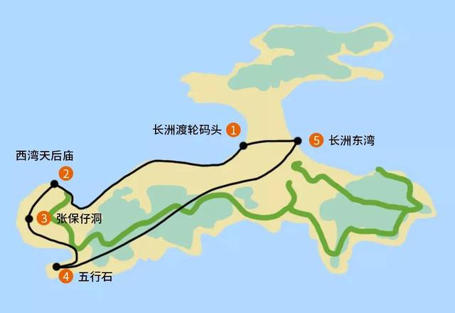 3张保仔洞→ 4五行石→ 5长洲东湾 (点击查看路线图大图) ‖ 香港