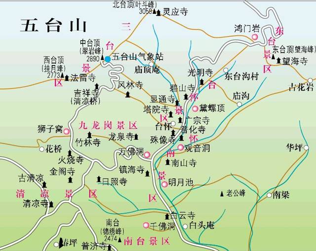 1 五台山一日游 建议顺序:五爷庙 - 显通寺 - 塔院寺 - 殊像寺 - 黛螺