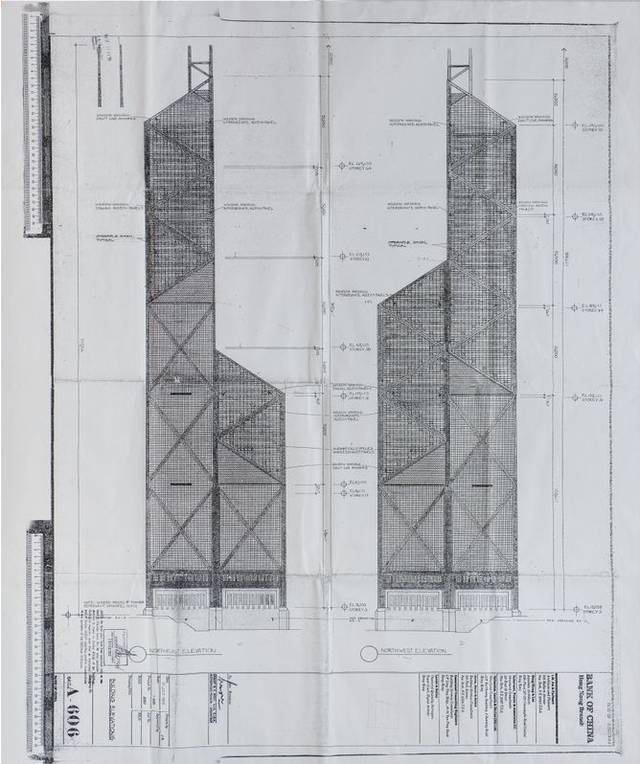在钢结构博物馆,收藏着一份中银大厦建筑设计图副本,长1米,宽0