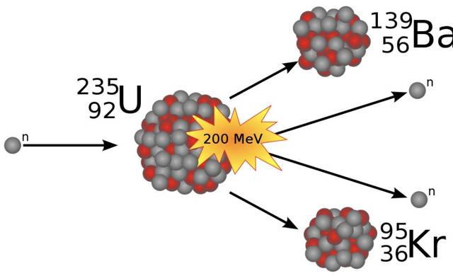 图丨铀-235 裂变示意图(来源:wikipedia)
