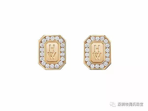 harry winston—hw logo 白金耳钉耳钉上为「hw」品牌标志,四周点缀36