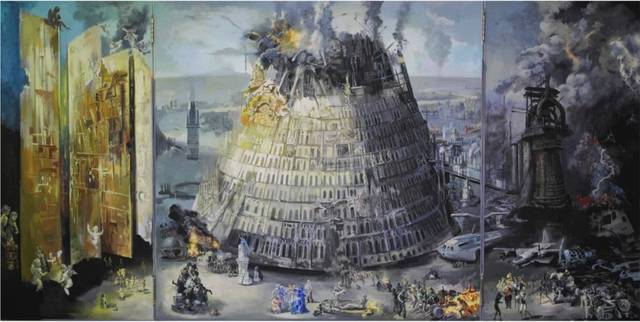 梁昊鹏 liang haopeng 巴别塔3 tower of babel-3 木板油画 oil on