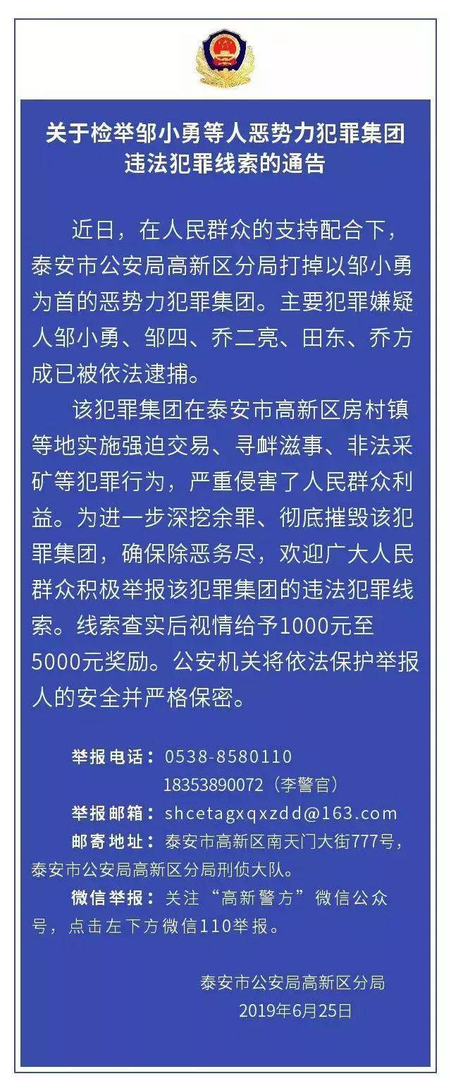 原创泰安恶势力犯罪集团邹四,被抓了!大快人心