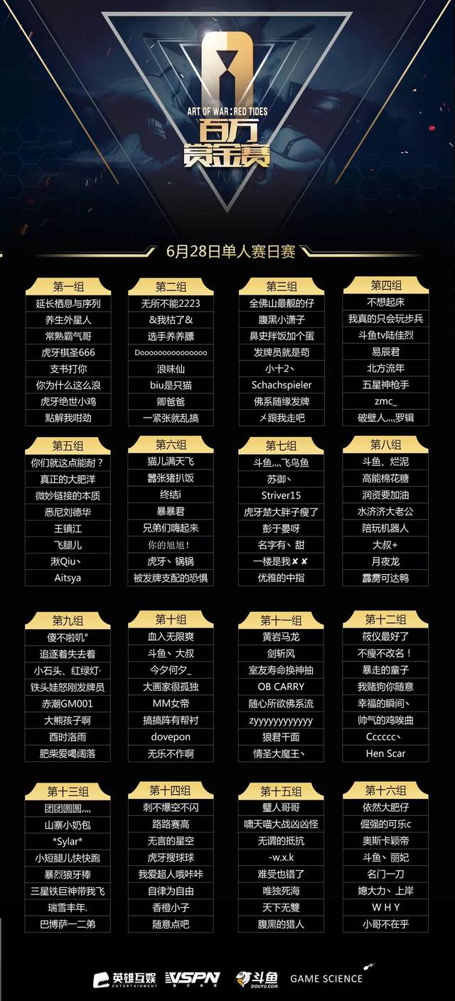赤潮百万赏金赛 | 6月28日对战名单公布