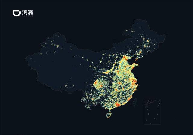 滴滴绘制 全国400城18:00点出行热力图