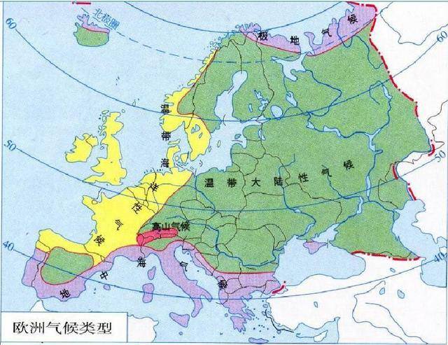 欧洲气候类型分布图