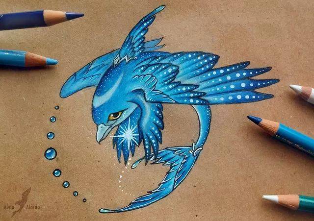 彩铅画家alvia alcedo以西方龙为主题的插画