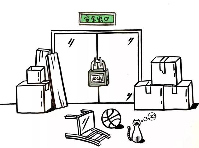 4. 安全出口锁闭,疏散通道堆放物品