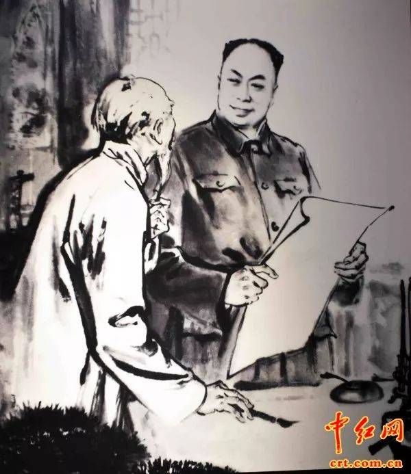 纪念馆绘画:陈毅三进泰安耐心地做中间派的工作.(中红网江山摄)