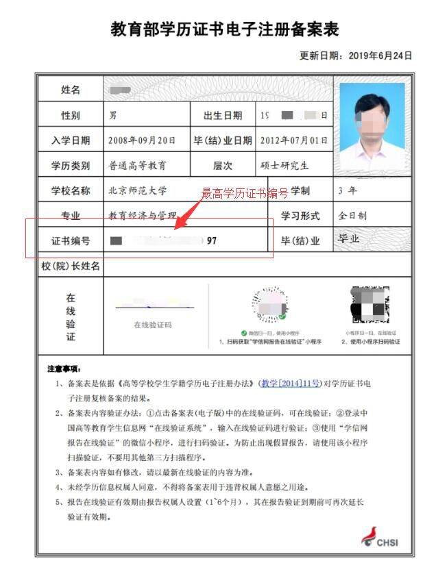 学信网查询学历证明(样例)