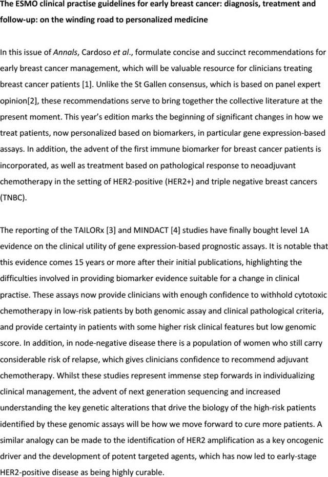 practice guidelines for diagnosis, treatment and follow-up