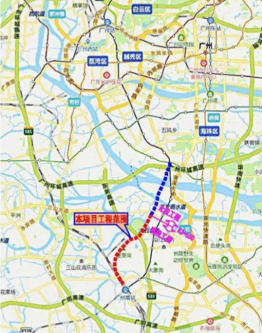 跨越大石水道,东新高速,地铁22号线陈头岗停车场和陈头岗站,南大干线