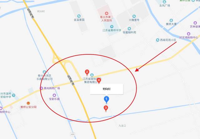 黄桥镇野向村位置,来自百度地图