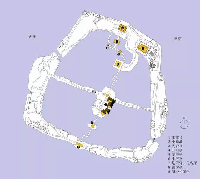 今三潭印月平面图(据杭州园林设计院提供资料改绘)