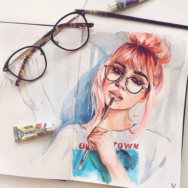 水彩头像,真是太美了