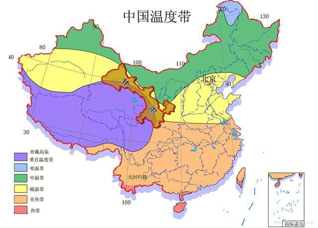 甘肃省位于我国温度带分布图中的位置