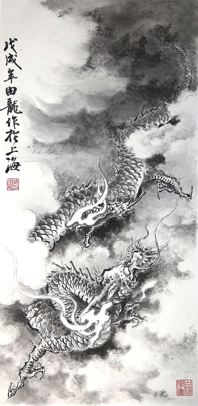 画龙步骤6:落款,中国画的题款在画面中起着重要的作用,对画面的平衡和