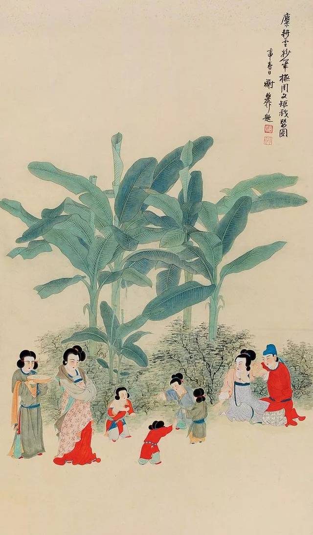 他作为张大千入室弟子,苦学张氏笔墨,所画人物,青绿山水,几可乱真