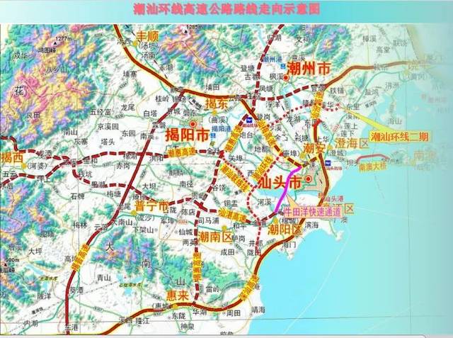 潮汕环线高速线路走向示意图