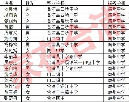 合浦廉州中学2019年高一新生录取名单公布!快看是你家孩子吗?