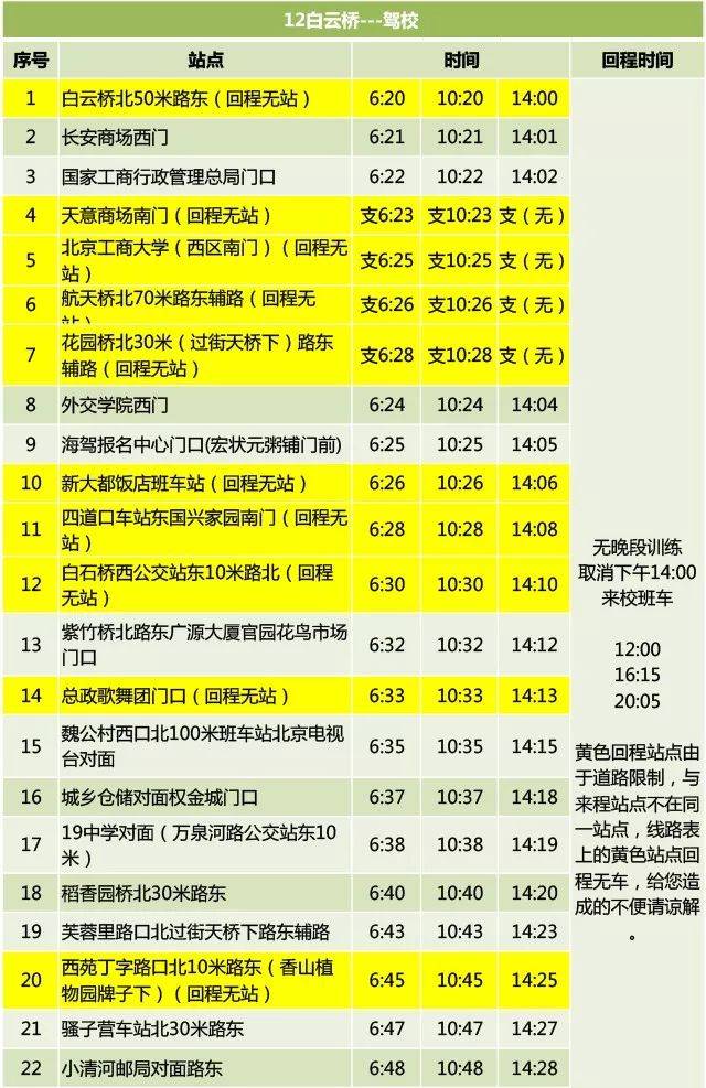 海淀驾校丨最新班车线路(2019年7月23日)