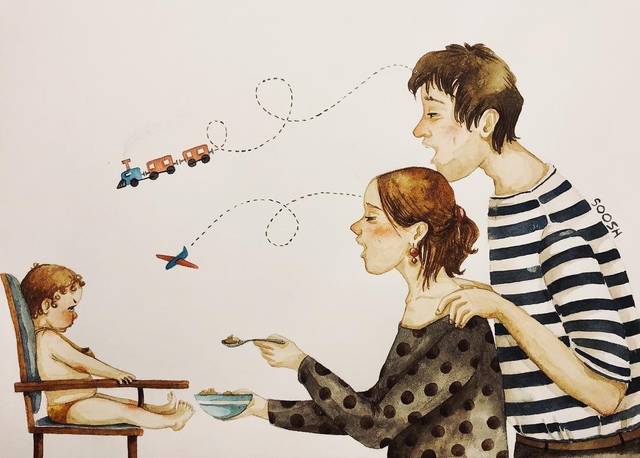 泪目插画:致敬父母的爱情,以及有他们陪伴的我们的童年