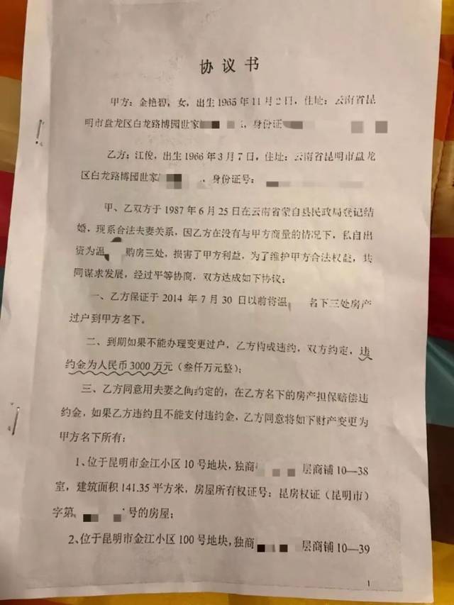 金艳碧在接受法院传票后,双方向法院提交了《夫妻共有财产分割协议》