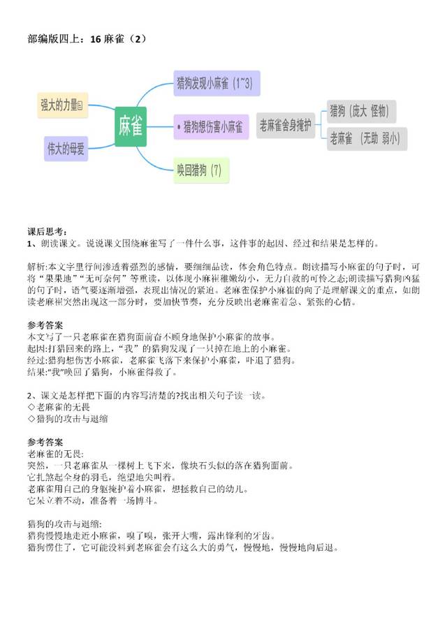 语基(部编)统编版四年级上册16~17课课文内重要知识点整理