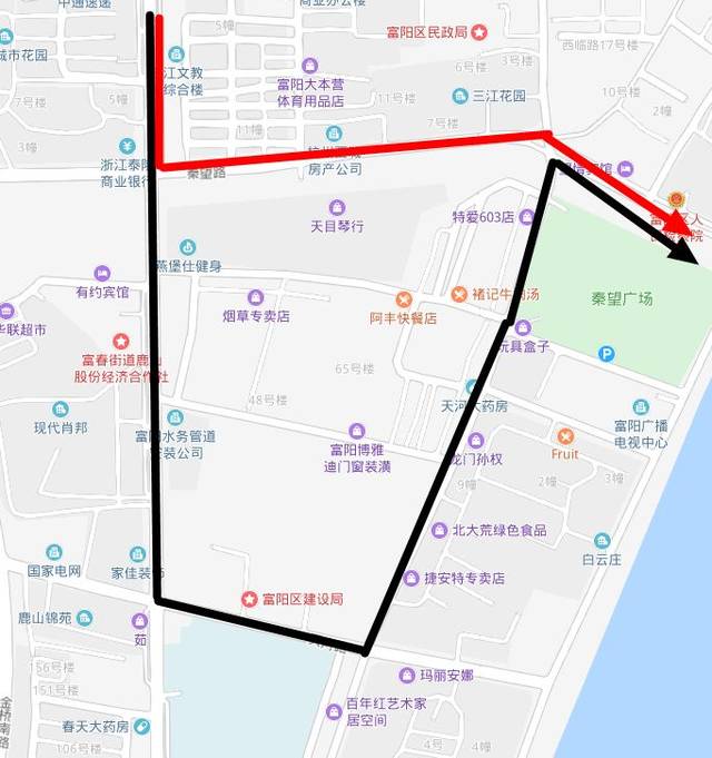 617路改道后线路走向(红色标注)