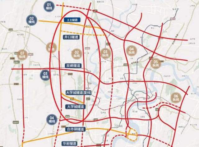 7隧——大学城隧道,双碑隧道,中梁山隧道,西永隧道(规划中)井口隧道