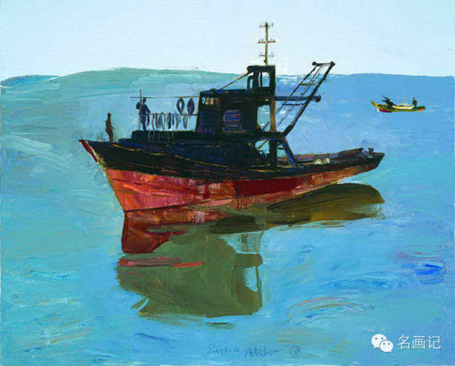 戴士和《旅顺 近海小船》布面油画 80x100cm, 2014年