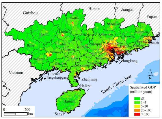 中国华南地区"像素级"gdp地图