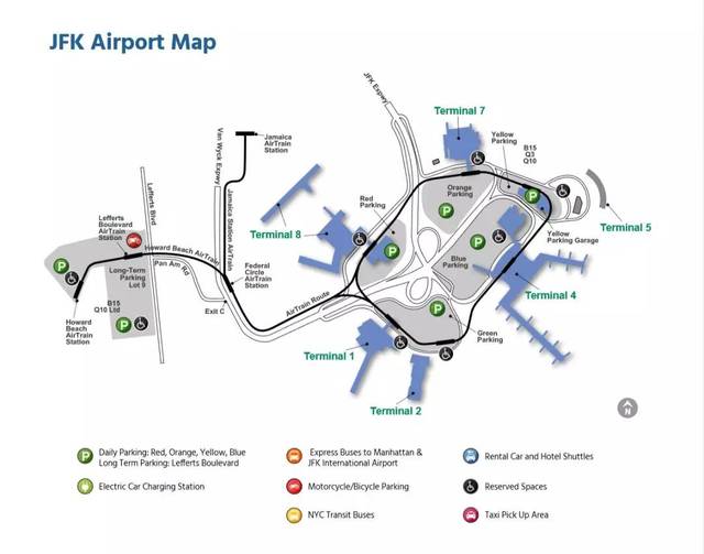 纽瓦克机场一共有3个航站楼,以abc来表示,请根据指示寻找对应的航站