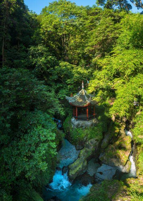 上山下山的中枢 清音阁展开的是一幅青绿山水画卷 清音阁就是峨眉山