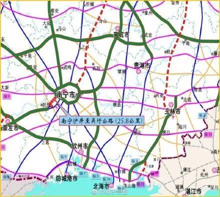 终点位于吴圩西枢纽互通,途南宁市江南区,开区,崇左市扶绥县,计划