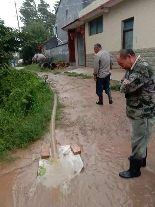 梁寨镇负责人到小李寨村现场查看排水情况.