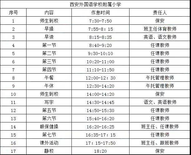 西安各小学一年级课表&作息时间表汇总,速看!