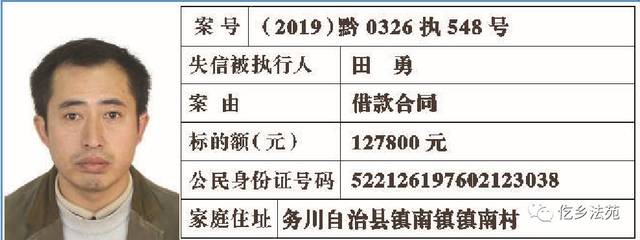 务川法院2019年第二期失信被执行人名单