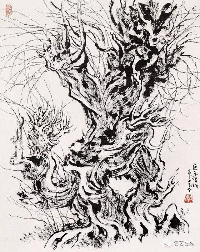 【高清】中国美术馆藏:张仃焦墨山水画,笔力遒强,空灵苍健,独树一帜!