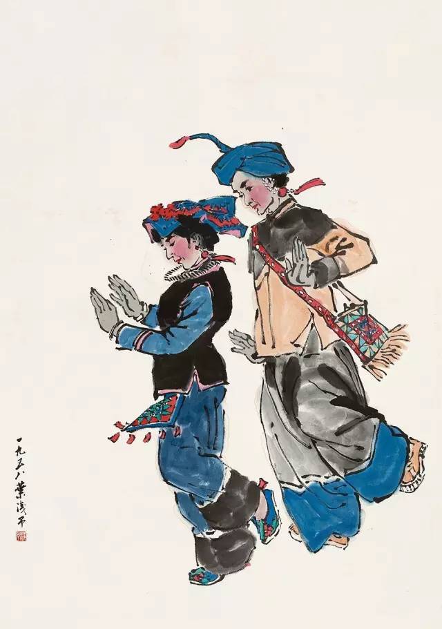 1958年作 载歌载舞 立轴 设色纸本 96×66cm