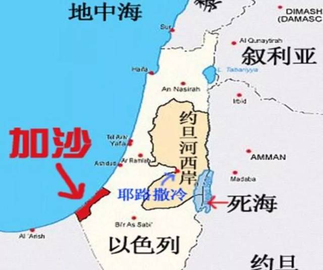 其中加沙地带面积365平方公里,约旦河西岸地区面积5800平方公里,但