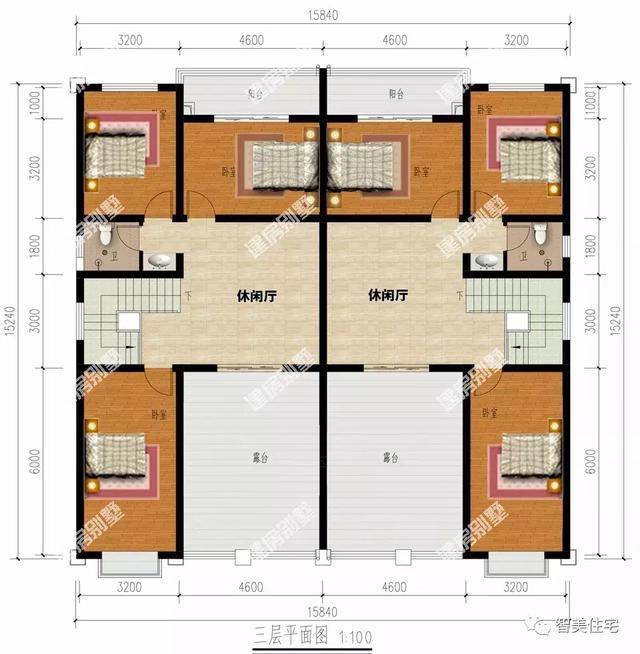 共用小堂屋,客厅挑空设计的双拼别墅,两兄弟建房选它最明智