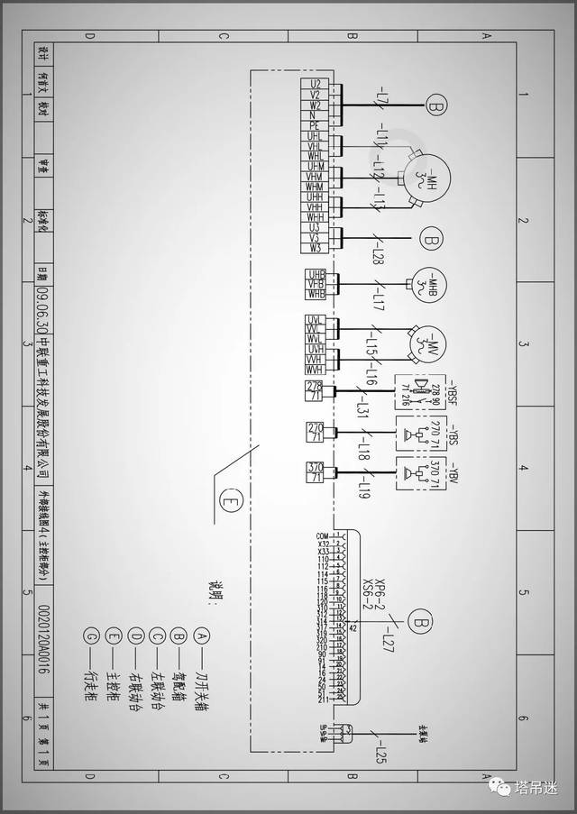 排接线图 90/216回转风标开关;607/608回转涡流制动器;x14高度限位器