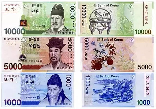 韩国人生活中常用的货币1000,5000,10000韩元