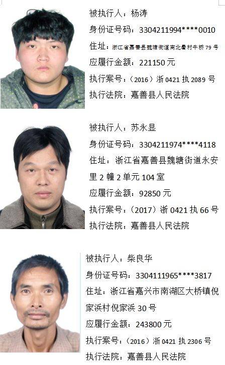 【嘉兴法院发布最新"老赖"名单】共600余名 附高清照片详细地址