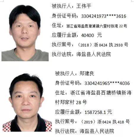 嘉兴法院发布最新"老赖"名单,附高清照片详细地址,余新也有!