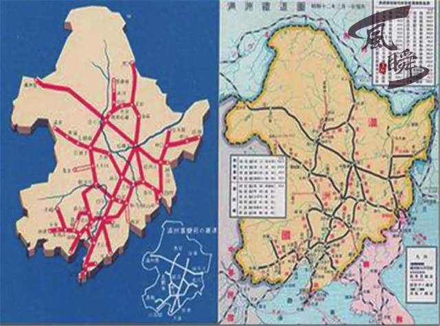 图为满铁在东北的铁路网,通车里程八千多公里.