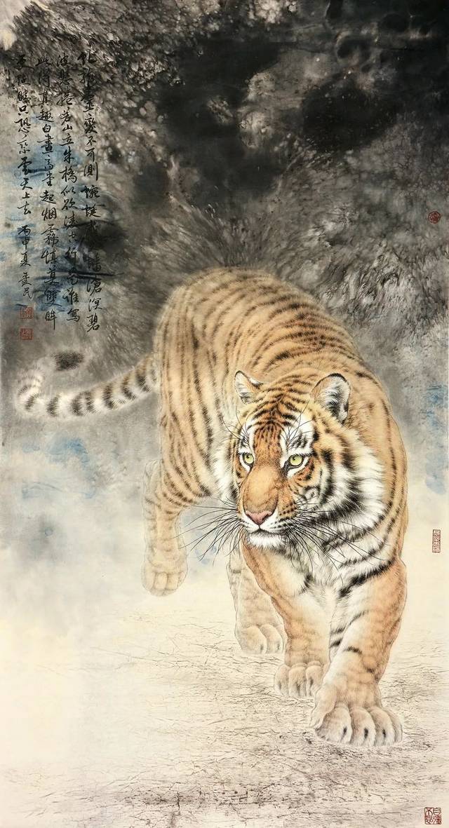 2005年正式拜师孟祥顺先生,入室学习画虎,多年来一直研究国画工笔虎