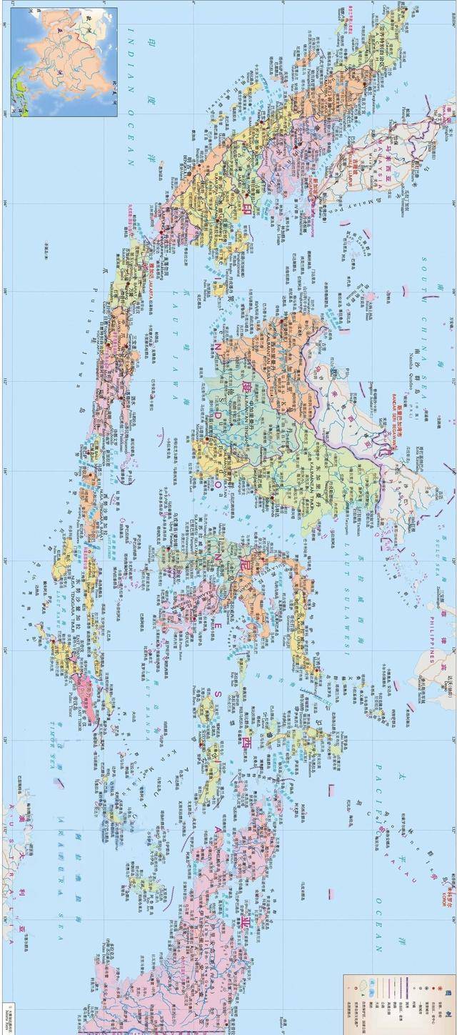 印度尼西亚地图(手机请横屏观看) 大多数岛屿属于"大陆岛",很多岛屿